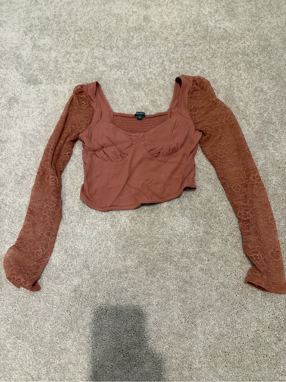 wild fable Rust Lace-Sleeve Square Neck Crop Top